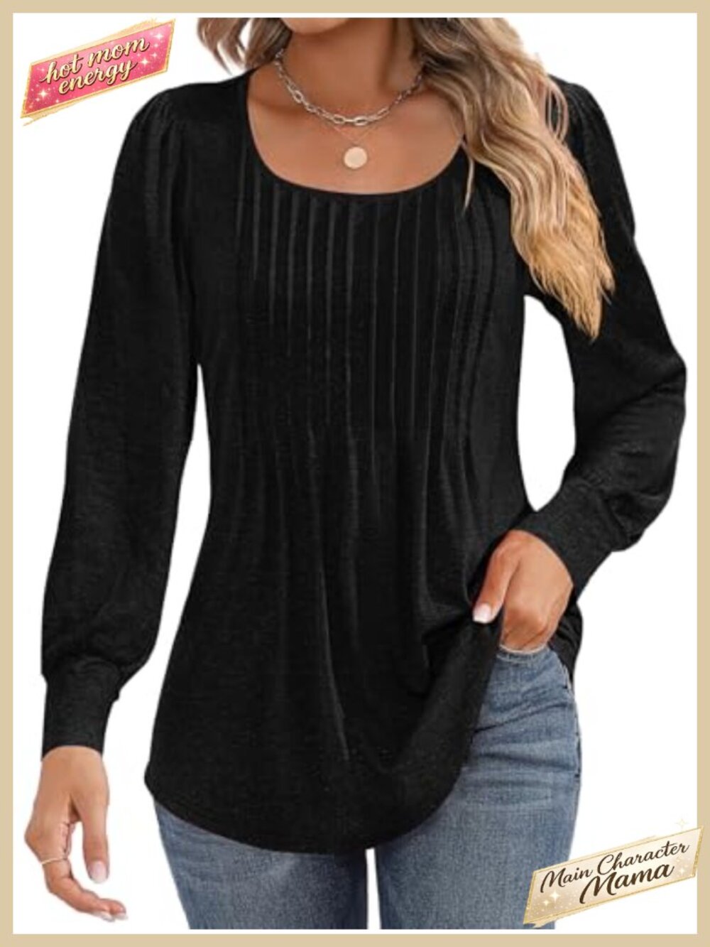 Women's Pleated Puff Long Sleeve Tunic Blouse Boho Dressy Top